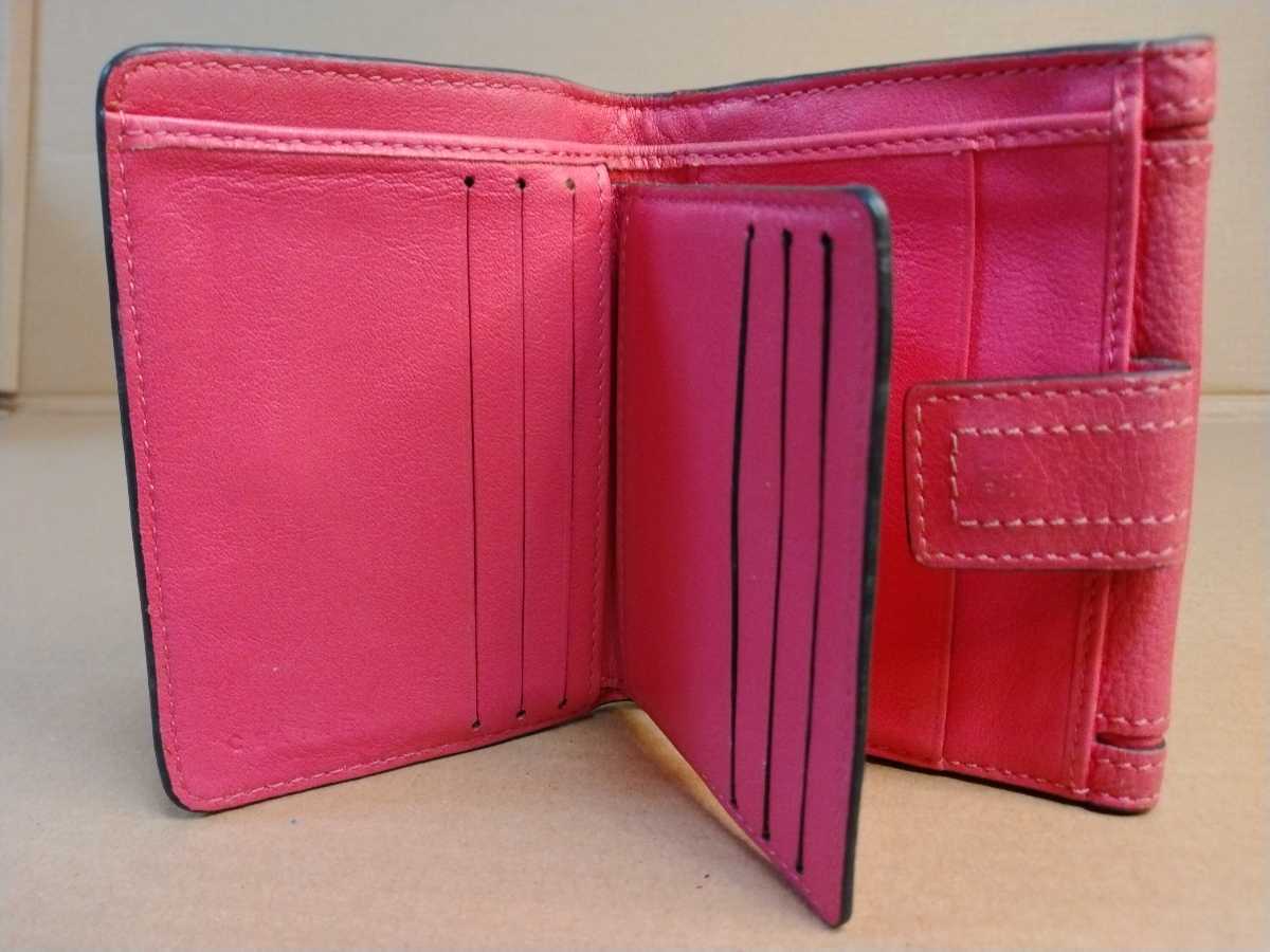 中古 CELINE セリーヌ 折り財布 レザー ピンク 財布 Celine pink leather wallet 送料無料_画像4