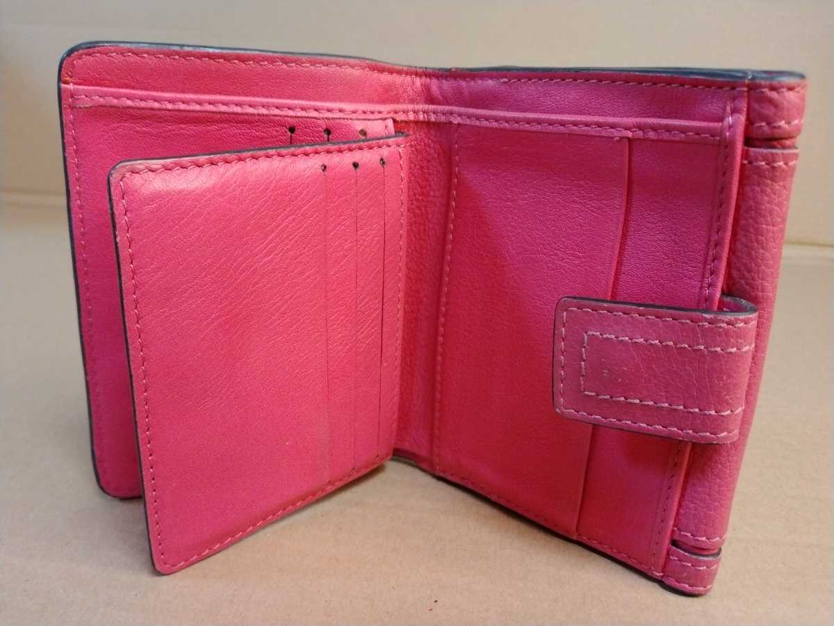 中古 CELINE セリーヌ 折り財布 レザー ピンク 財布 Celine pink leather wallet 送料無料_画像5