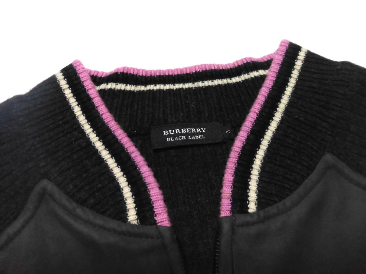 大人気サイズ L(3) 美品 バーバリーブラックレーベル ピンクホース刺繍 襟・袖口・裾バーバリーボーダー柄 ジップアップ ニットジャケット_画像4