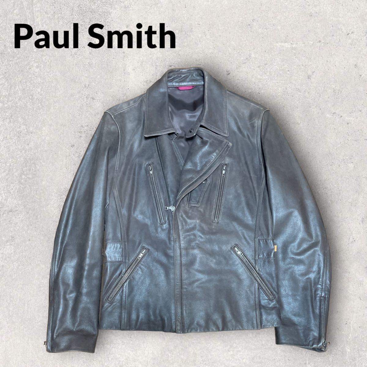 Paul Smith ポールスミス 牛革 レザー ダブルライダースジャケット M-