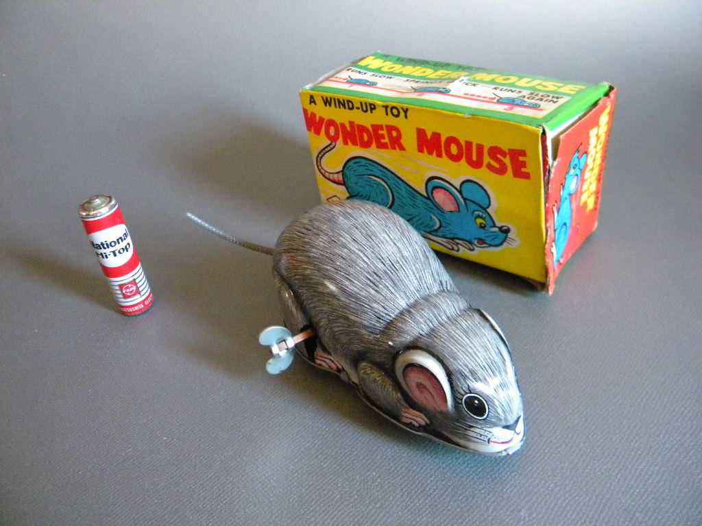  that time thing **WONDER MOUSE mileage mouse operation excellent!! SLOW-QUICK. tin plate made in Japan YONEyoneya animal [ outside fixed form LP possible ]** unused dead stock 1