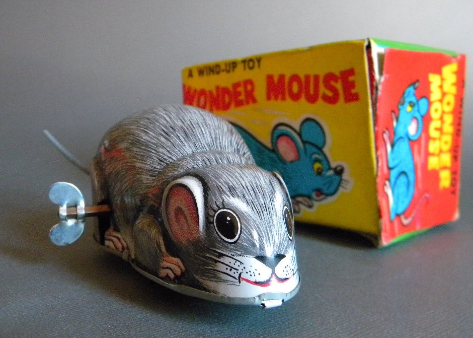  that time thing **WONDER MOUSE mileage mouse operation excellent!! SLOW-QUICK. tin plate made in Japan YONEyoneya animal [ outside fixed form LP possible ]** unused dead stock 1