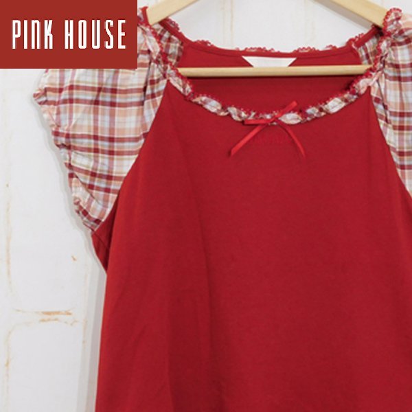  Pink House PINK HOUSE# crew neck tops puff sleeve #M# red cut and sewn T-shirt *KH2519018