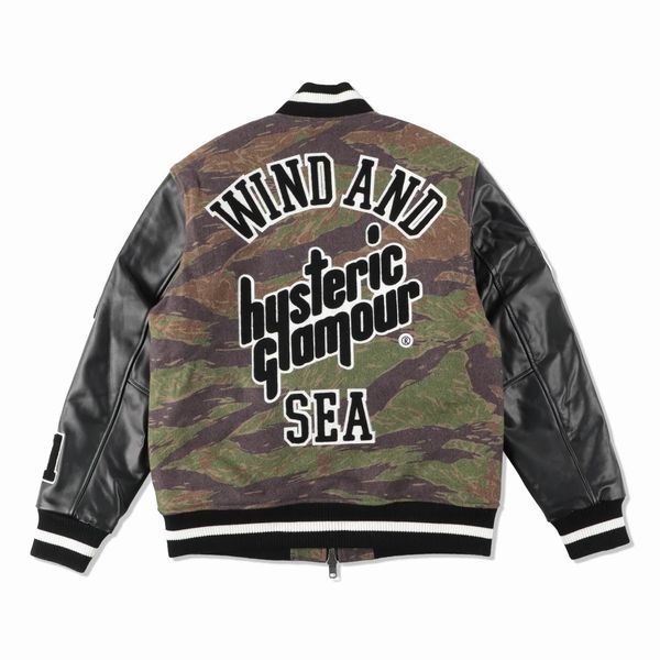 L 新品 HYSTERIC GLAMOUR X WDS VARSITY JACKET CAMO wind and sea ヒステリックグラマー スタジャン