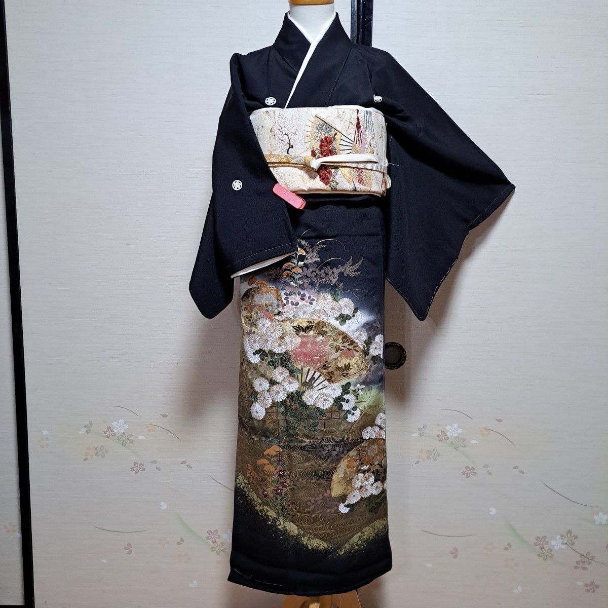 しつけ糸付未使用品♡作家もの京友禅♡豪華♡金銀彩正絹 黒留袖・袋帯2