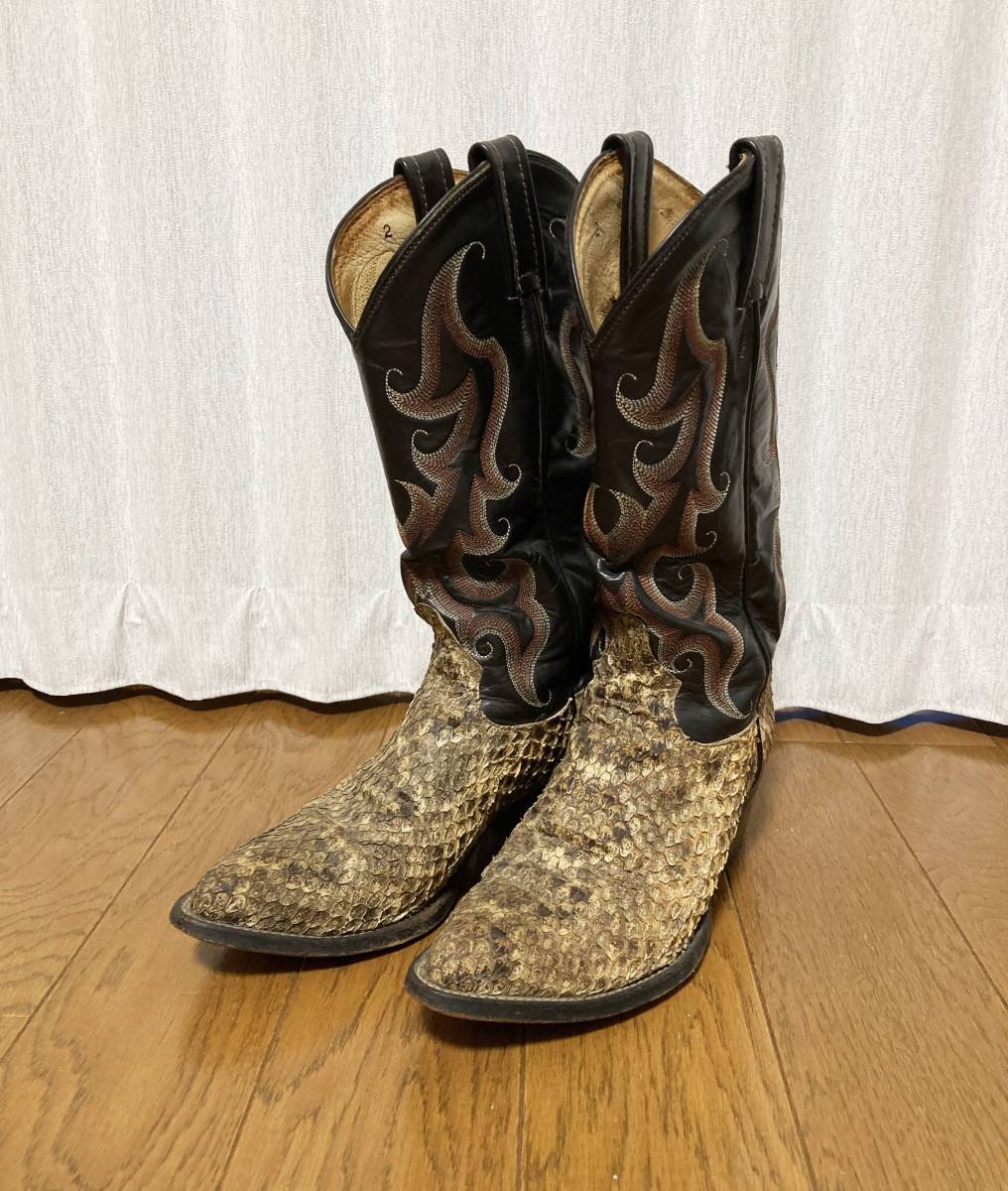 [Tony Lama] python leather to rival embroidery leather western boots 7E. leather original leather USA made Tony Lama 