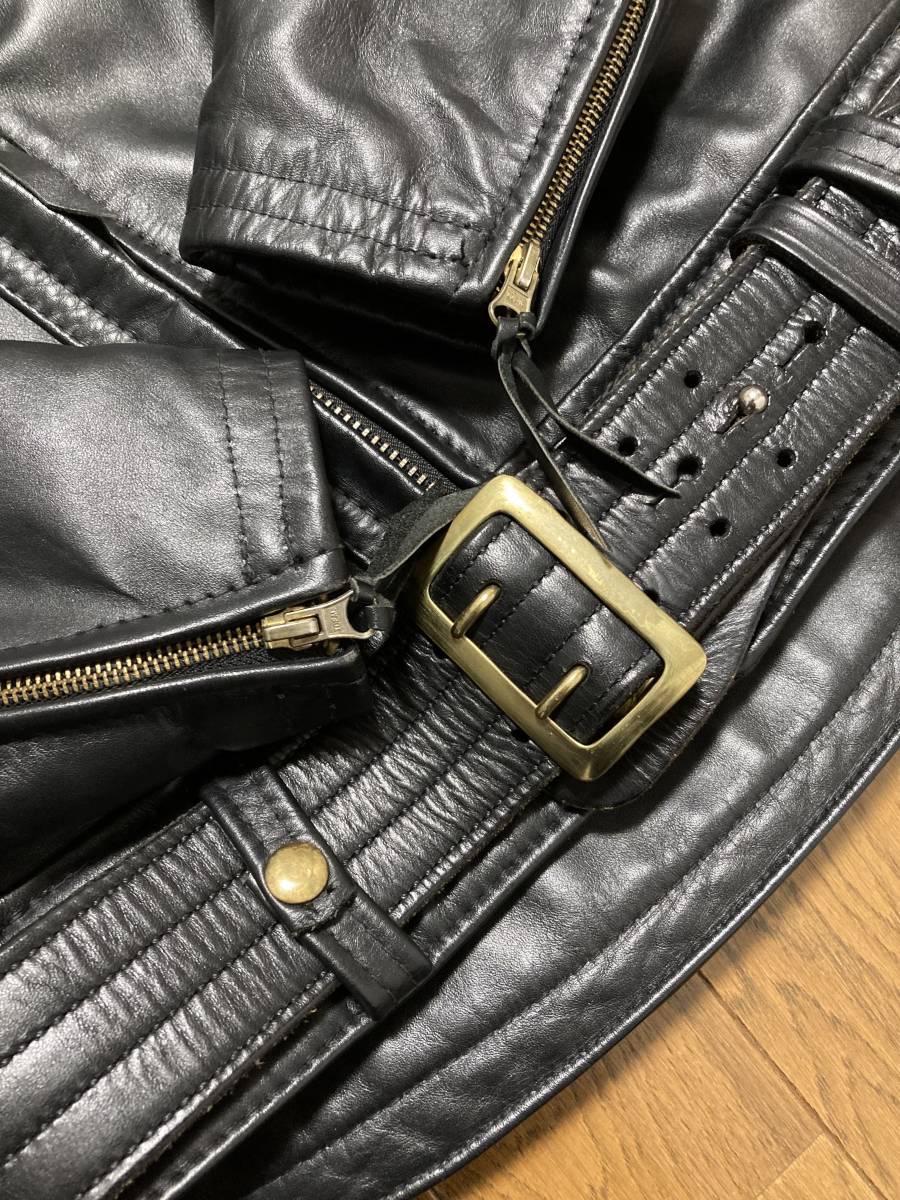 美品 [Langlitz Leathers] Custom Padded Columbia パテッド コロンビア ダブルライダース レザージャケット ベルトサイズ42 ブラック 牛革_画像5