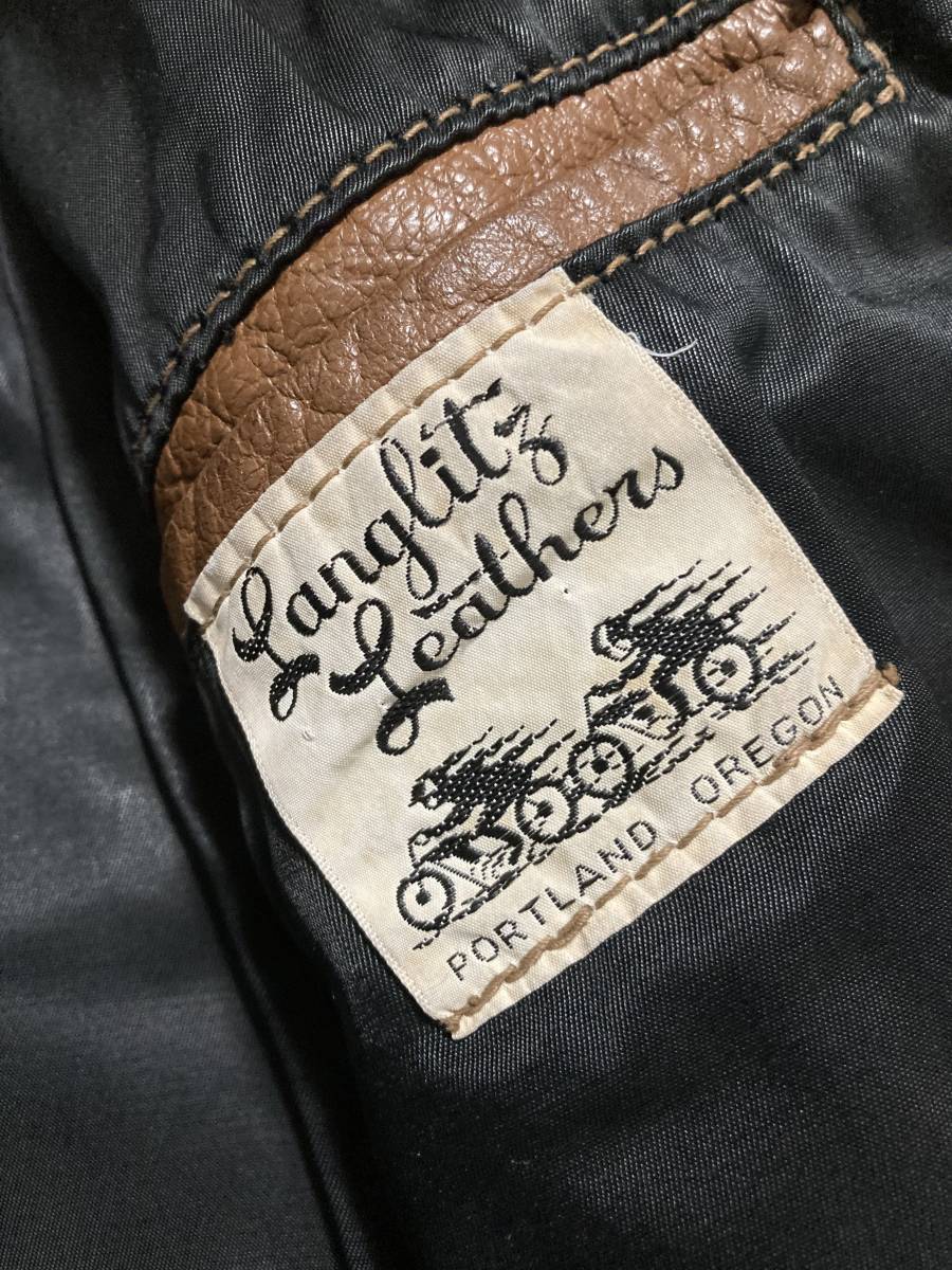 [70s Langlitz Leathers] CASCADE GOAT SKIN ゴートスキン キャスケード セミダブルライダース レザージャケット 70年代 ブラウン 山羊革_画像7