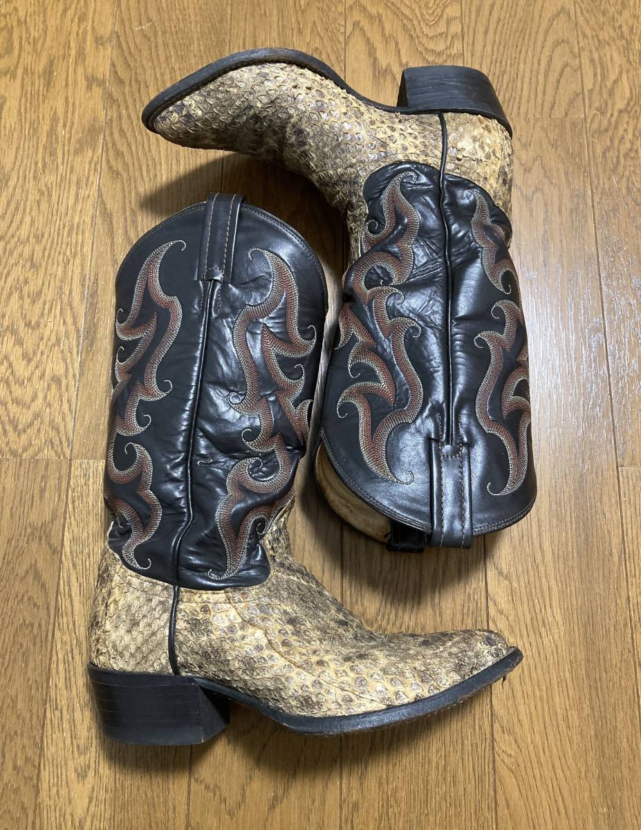 [Tony Lama] python leather to rival embroidery leather western boots 7E. leather original leather USA made Tony Lama 