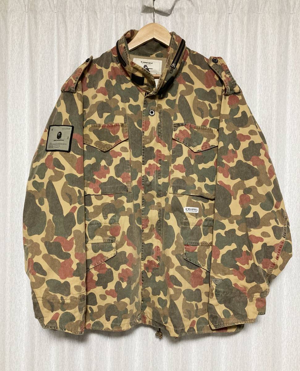 美品☆[90's Wtaps×A BATHING APE] 初期 1997年 M65 roguesqd カモフラ ミリタリージャケット XL 迷彩 wmilspwc エイプ ダブルタップス_画像1