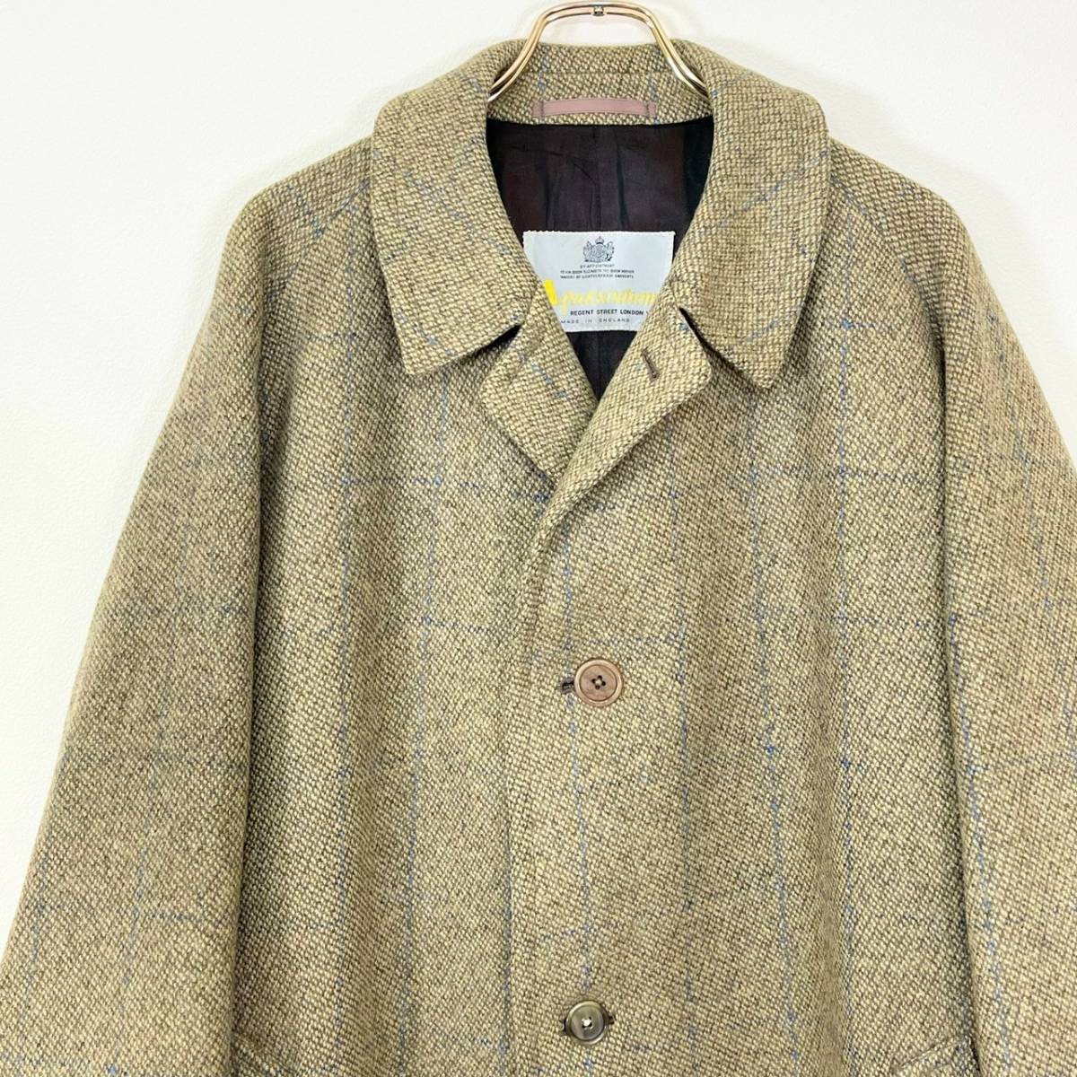  rare { AQUASCUTUM / one sheets sleeve }60s 70s finest quality goods [ Aquascutum Scottish tweed bar ma car n coat 46REG Vintage ]