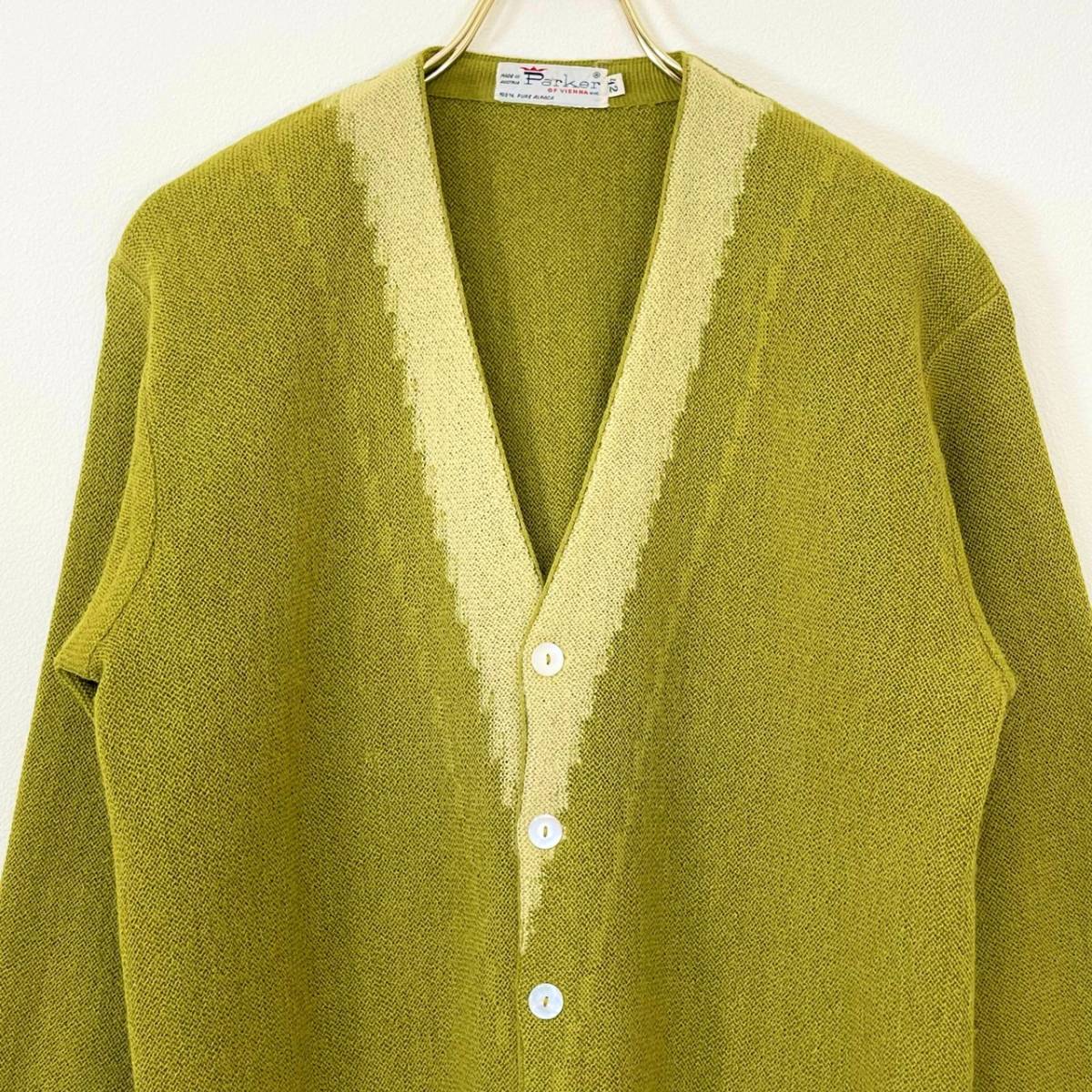  rare { the first see / Parker}60s70s finest quality goods [ Parker green alpaca cardigan 42 Austria made Vintage ]