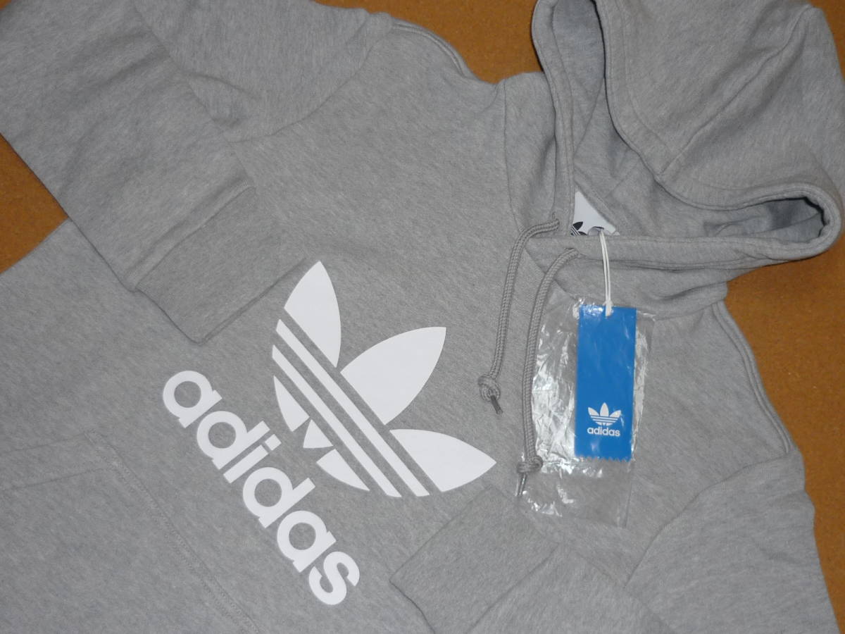 最後 XO adidas Originals 厚手フード トレフォイル パーカー 検 オリジナルス プルオーバー スウェット フーディ フリース グレー 2XL 3L_画像1