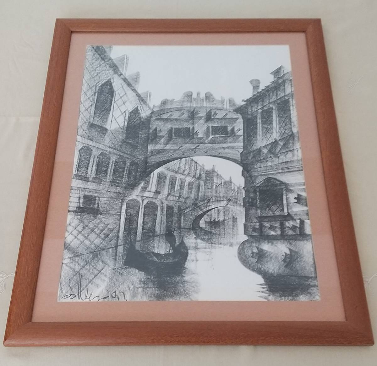 *1990 year about Italy fi Len tseponte*bekio.. buy * charcoal drawing * frame *