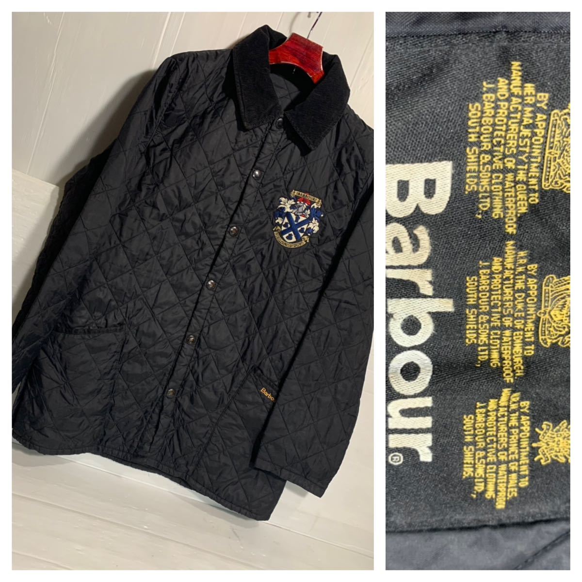 ヴィンテージ　Barbour バブアー　バブワー　3クラウン　LIDDESDALE ロゴ刺繍　キルティングジャケット　黒　S ブラック　バーブァー