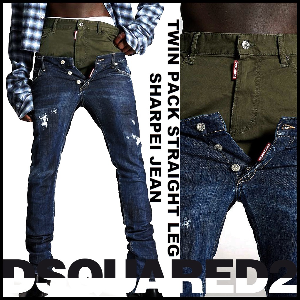 新品129,800円【DSQUARED2】ディースクエアード/伊製/20-21AW/TWIN PACK STRAIGHT LEG Sharpei Jeans/レイヤードデニム46/80-82cm/Gの画像1