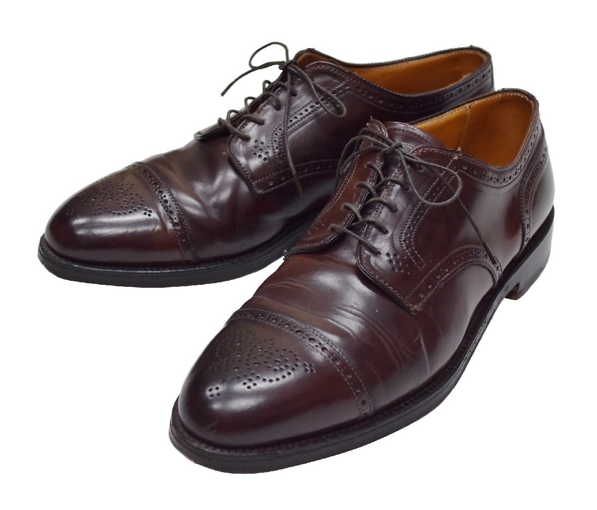 ビンテージ【オールデン】ALDEN x Sherman Brothers 別注 メダリオンキャップトゥ ブラウン レザーシューズ【12 B/D】【30cm程度】BL0207-2_画像1