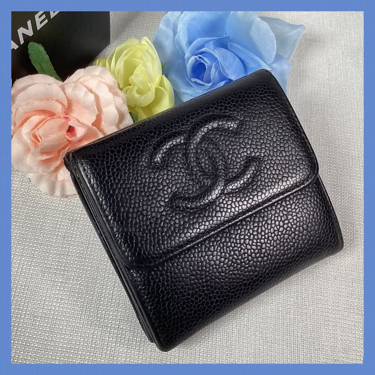 CHANEL シャネル アイコン Wホック コンパクト財布 パテントレザー 黒