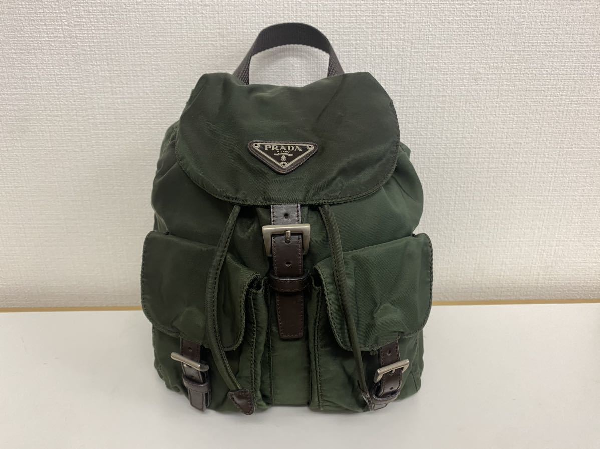おしゃれ】 プラダ PRADA ナイロン リュック バッグ グリーン 深緑 極
