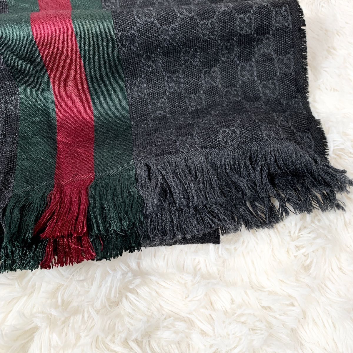 美品】GUCCI グッチ マフラー 大判 黒 シェリーライン GG柄 | alfasaac.com