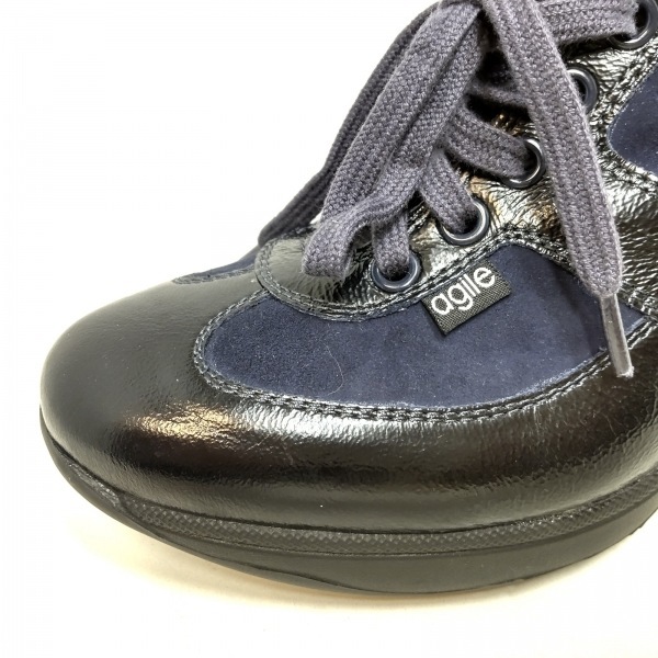 ルコライン RUCO LINE シューズ 38 - スエード×エナメル（レザー） ダークネイビー×黒 レディース ウェッジソール/agileコラボ 靴の画像7