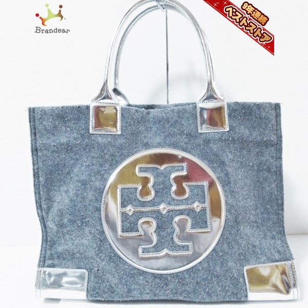 半額】 トリーバーチ バッグ グレー×シルバー ウール×レザー - トート