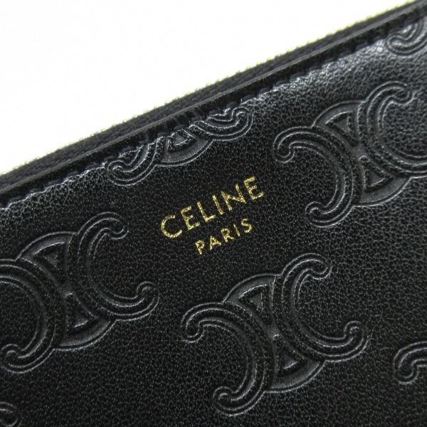 セリーヌ CELINE コインケース パリマカダム レザー 黒 型押し加工/キーリング付き 美品 財布