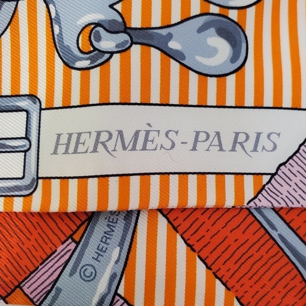 エルメス HERMES ツイリー オレンジ×グレー×マルチ リボンスカーフ 美品 スカーフ 3