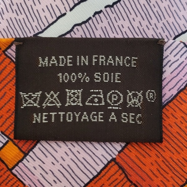 エルメス HERMES ツイリー オレンジ×グレー×マルチ リボンスカーフ 美品 スカーフ 4