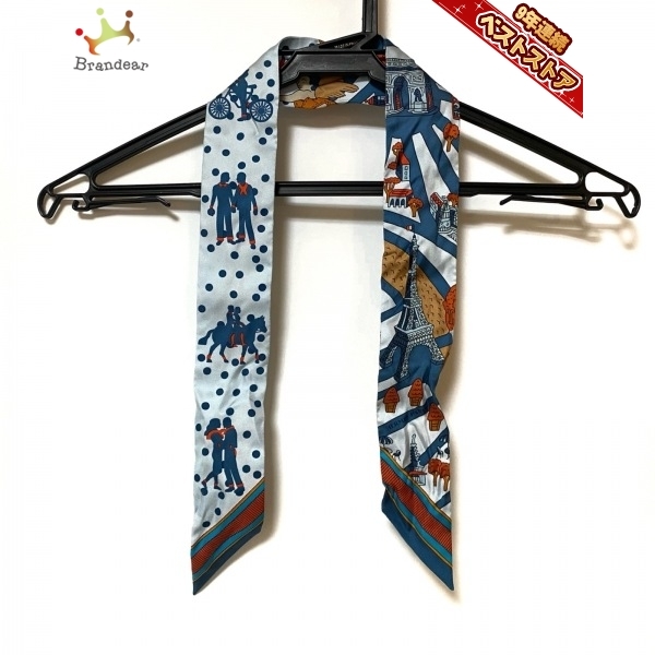最新デザインの エルメス HERMES ツィリー ライトブルー×オレンジ×マルチ 美品 スカーフ スカーフ
