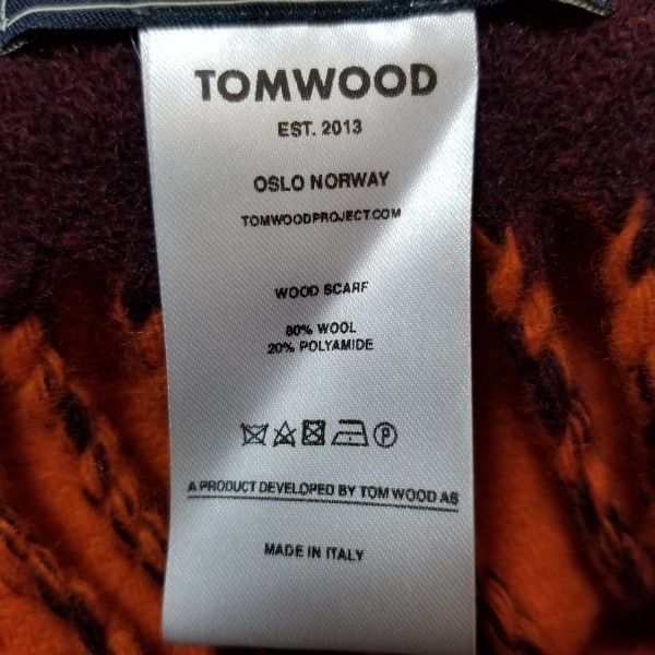 トムウッド TOM WOOD ストール(ショール) - ウール×ポリアミド ボルドー×オレンジ 美品 マフラー_画像4