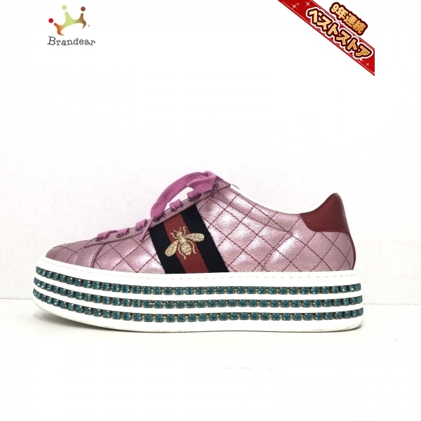グッチ GUCCI スニーカー 34 1/2 650050 エース レザー ピンク×ブルー