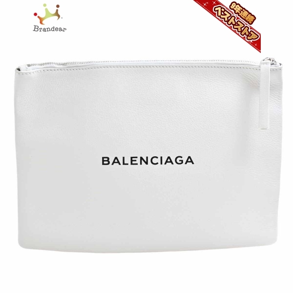 バレンシアガ BALENCIAGA クラッチバッグ 485110 エブリデイロゴクリップM レザー 白 美品 バッグ