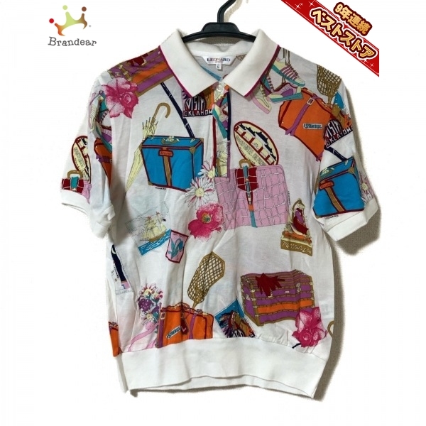 超美品 サイズL 半袖ポロシャツ SPORT LEONARD レオナールスポーツ - トップス レディース 白×ピンク×マルチ 長袖