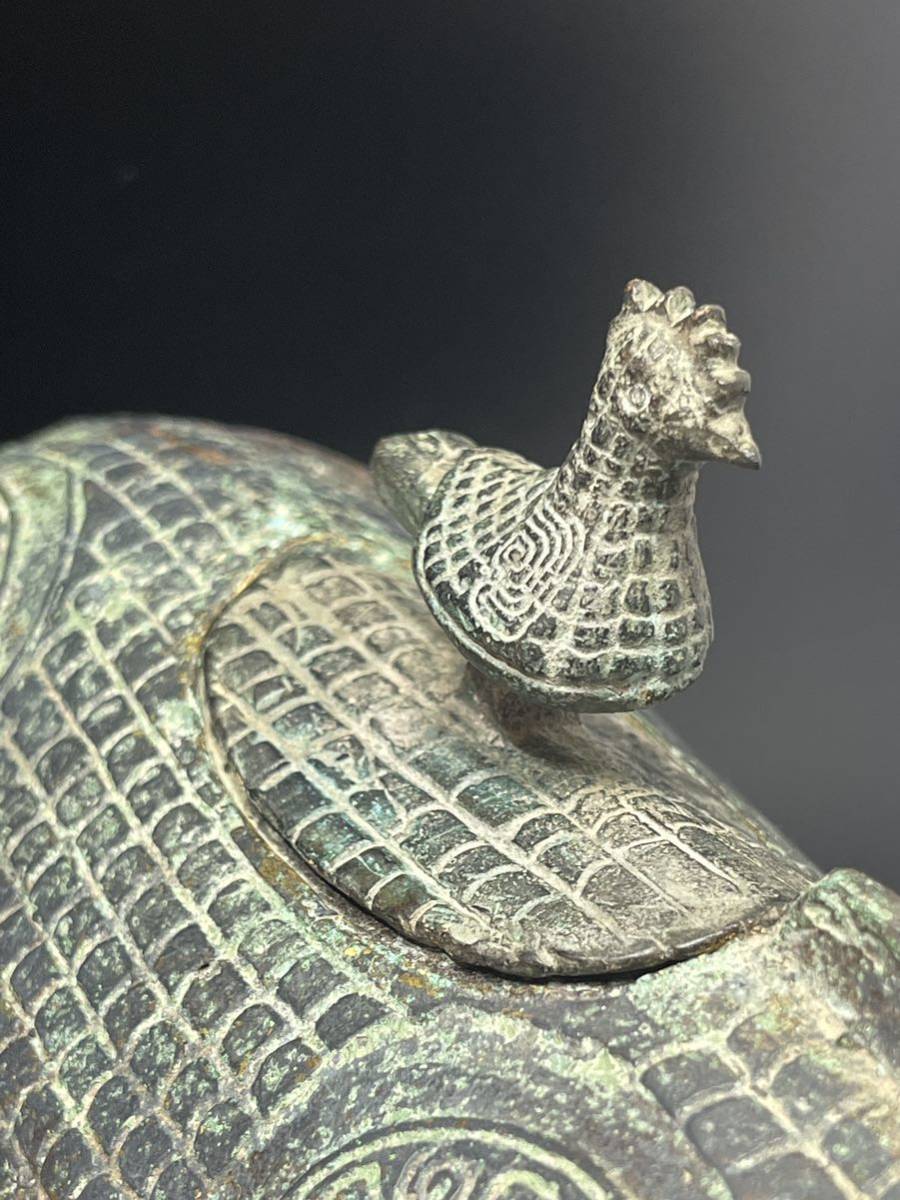 漢・館蔵珍品・青銅器・立鳥鈕猪尊置物 極細工・中国古玩・中国古美術