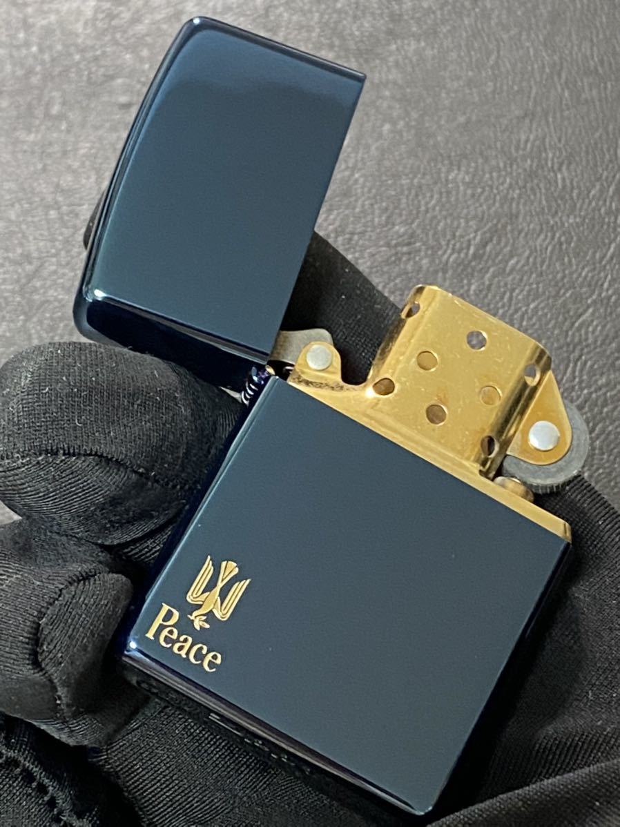 zippo peace ブルーチタン 限定品 ピース 希少モデル 2007年製 ゴールドインナー 2006年製 ケース 保証書付き_画像8