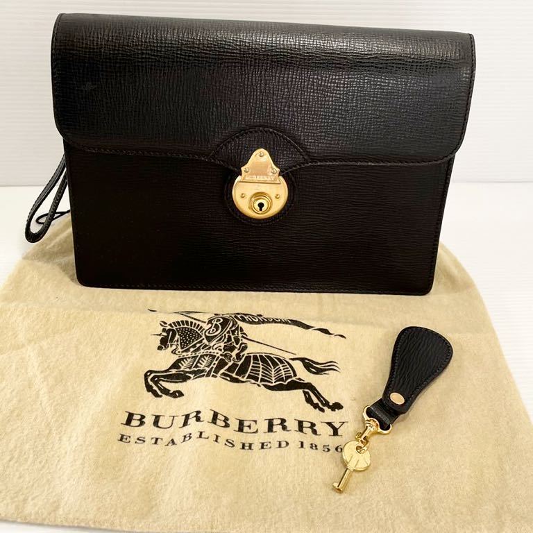 K90 ★極美品 オールド バーバリー BURBERRY セカンドバッグ レザー 鍵キーホルダー ストラップ付き_画像1