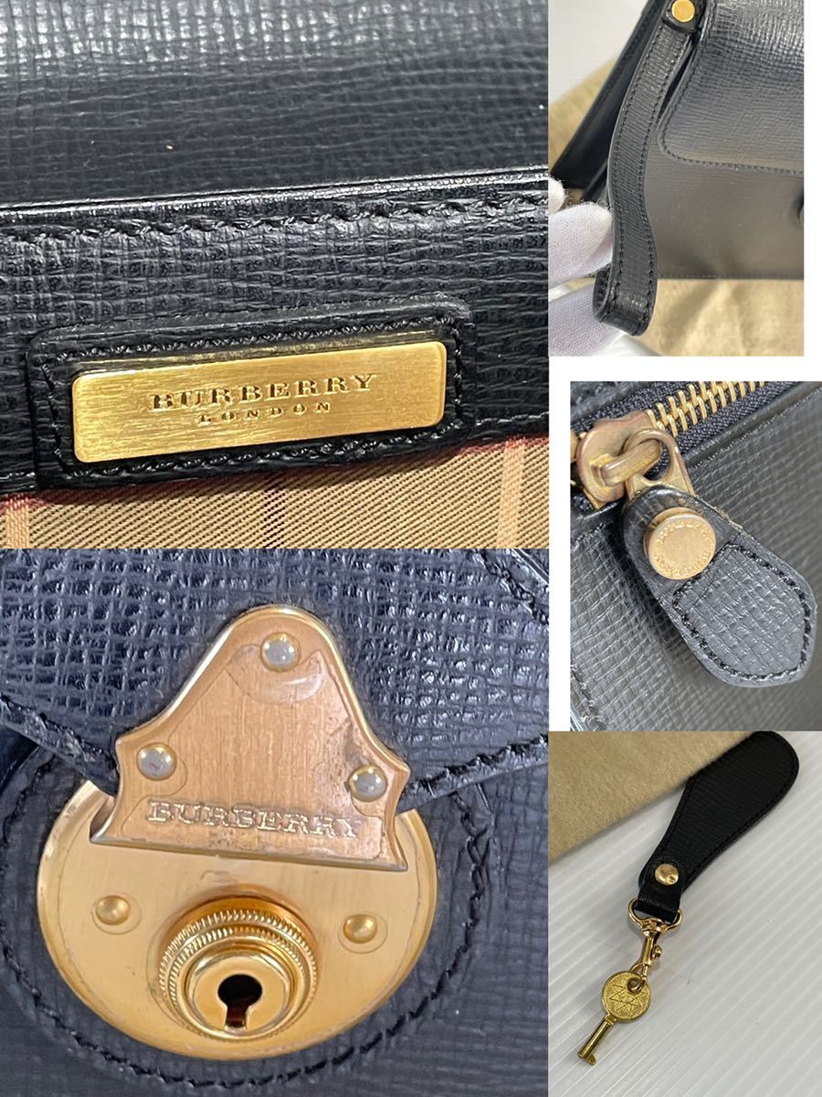 K90 ★極美品 オールド バーバリー BURBERRY セカンドバッグ レザー 鍵キーホルダー ストラップ付き_画像9