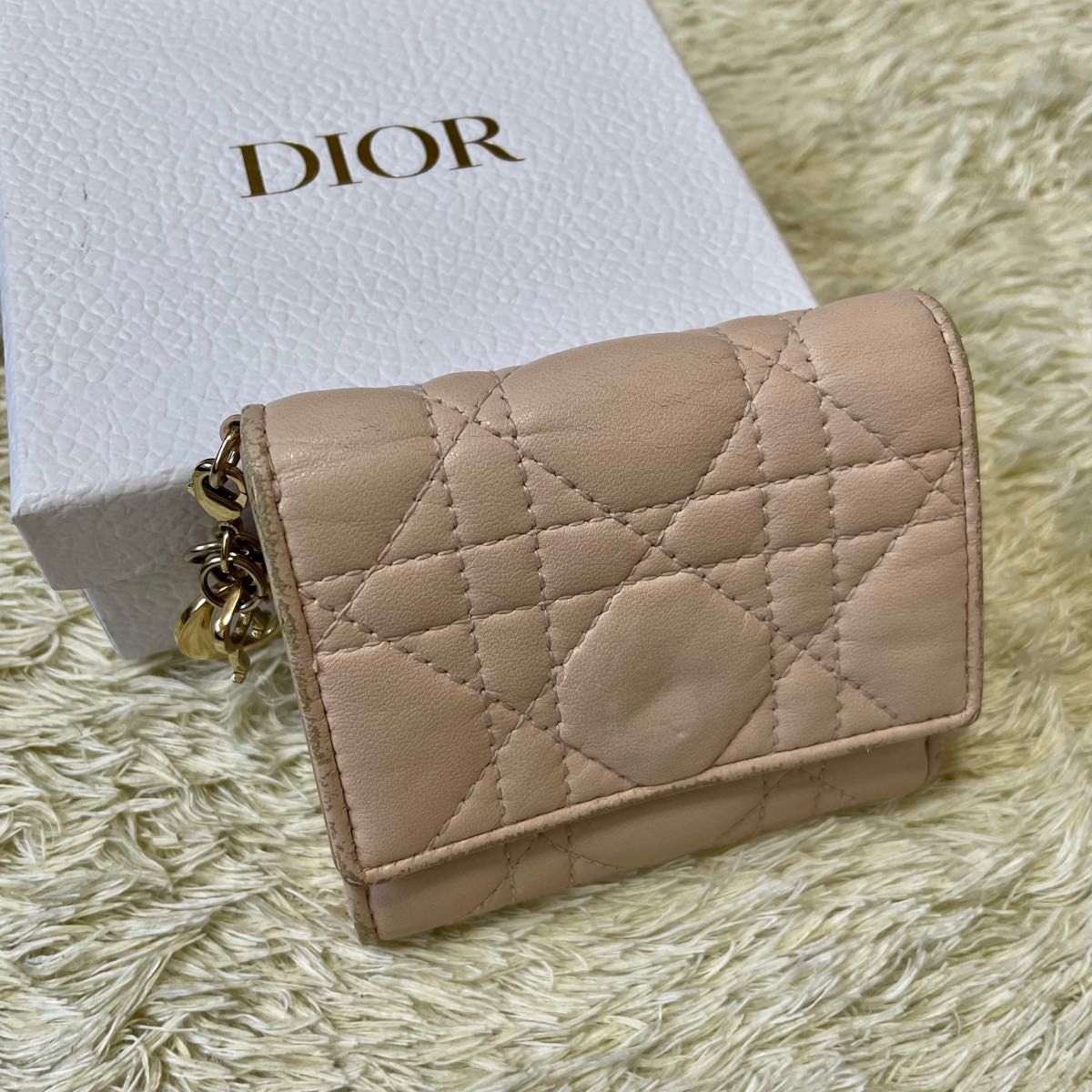 Dior ロータスウォレット レディ ディオール 三つ折り財布 ピンク