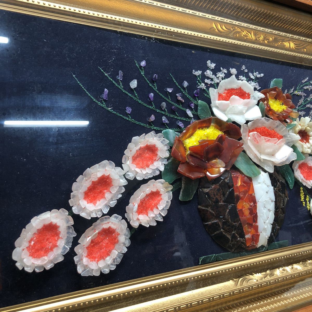 絵画 宝石 Yahoo!オークション - AI368 貴石画 宝石画 花 石細工 ストーン
