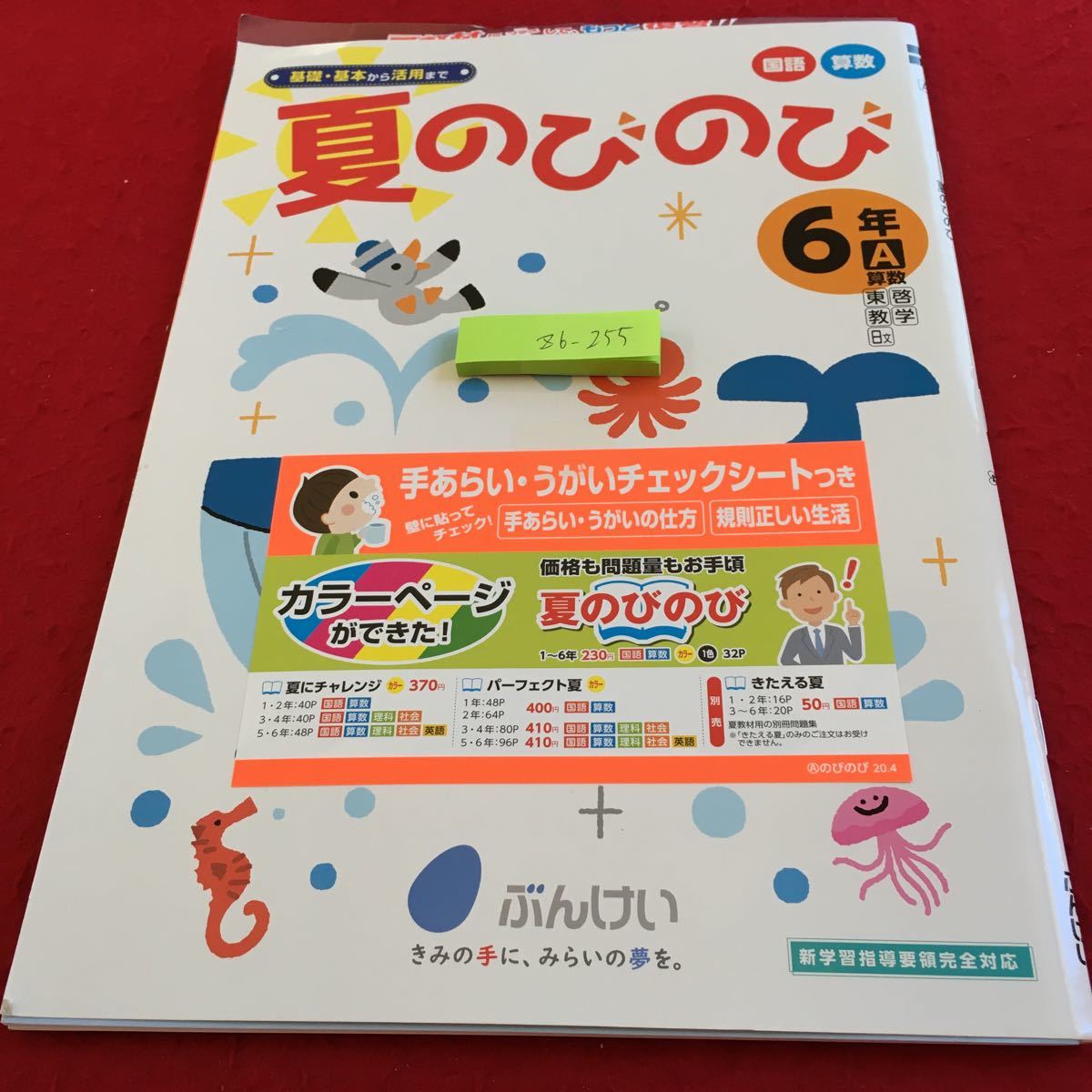 Z6-255 夏のびのび 国語 算数 6年生 ドリル 計算 テスト プリント 予習 復習 理科 社会 英語 家庭科 家庭学習 非売品 文溪堂_画像1