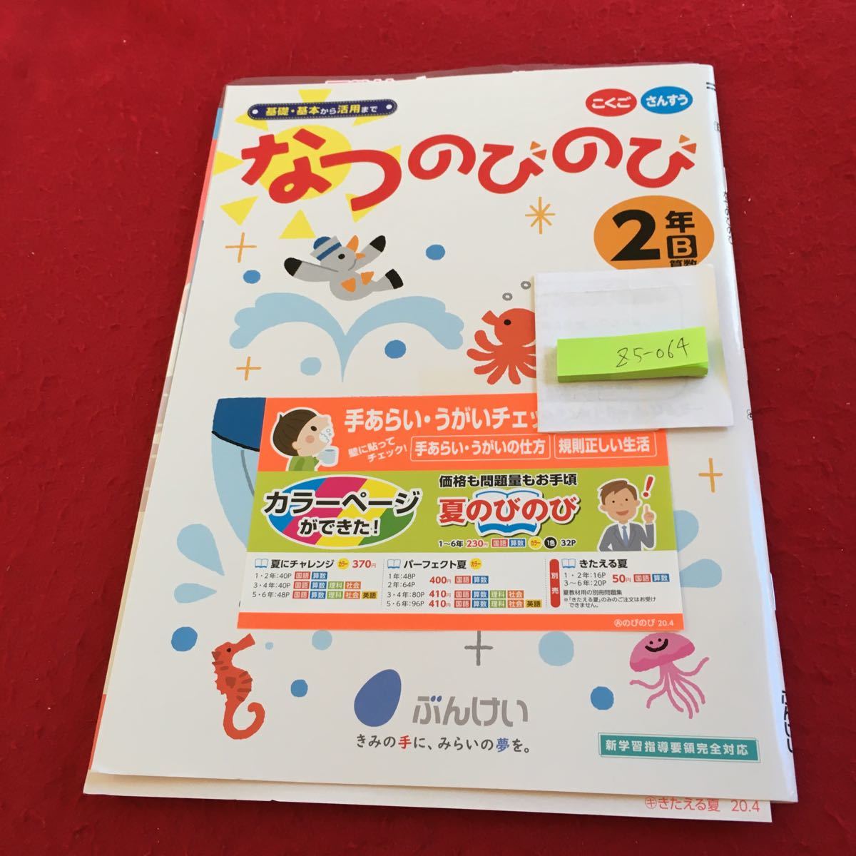 Z5-064 なつのびのび こくご さんすう 2年生 ドリル 計算 テスト プリント 予習 復習 国語 算数 理科 社会 英語 家庭学習 非売品 文溪堂_画像1