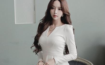 [ new goods ]XL white long sleeve minivan pi suit manner V neck pe plum tight line kyaba dress easy Night One-piece lounge #236