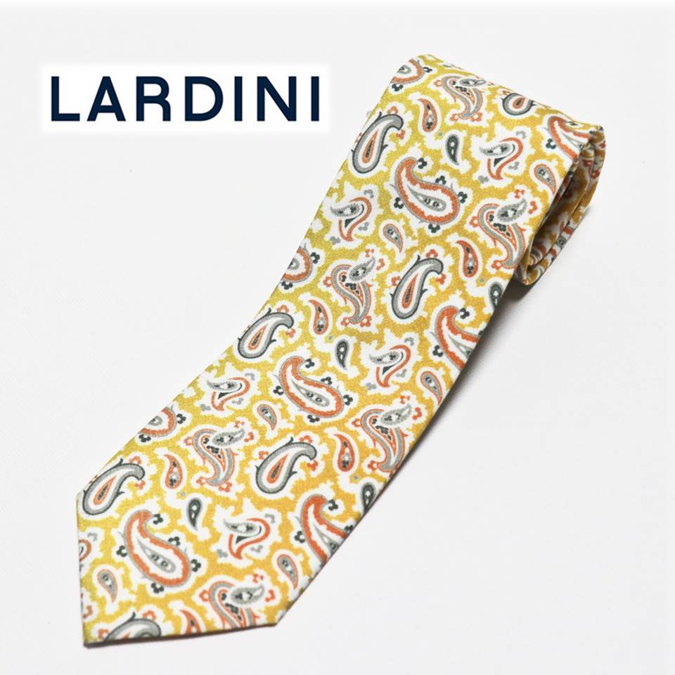 《LARDINI ラルディーニ》新品 定価18,700円 イタリア製 シルク100% ペイズリー柄 ネクタイ ビジネス 黄 プレゼントにも A7293