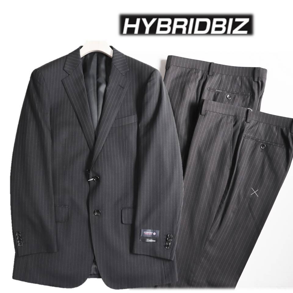 《HYBRIDBIZ ハイブリッドビズ》新品 2パンツ ウール ストライプ2Bスーツ セットアップ ビジネス Y7サイズ(W80)A7317