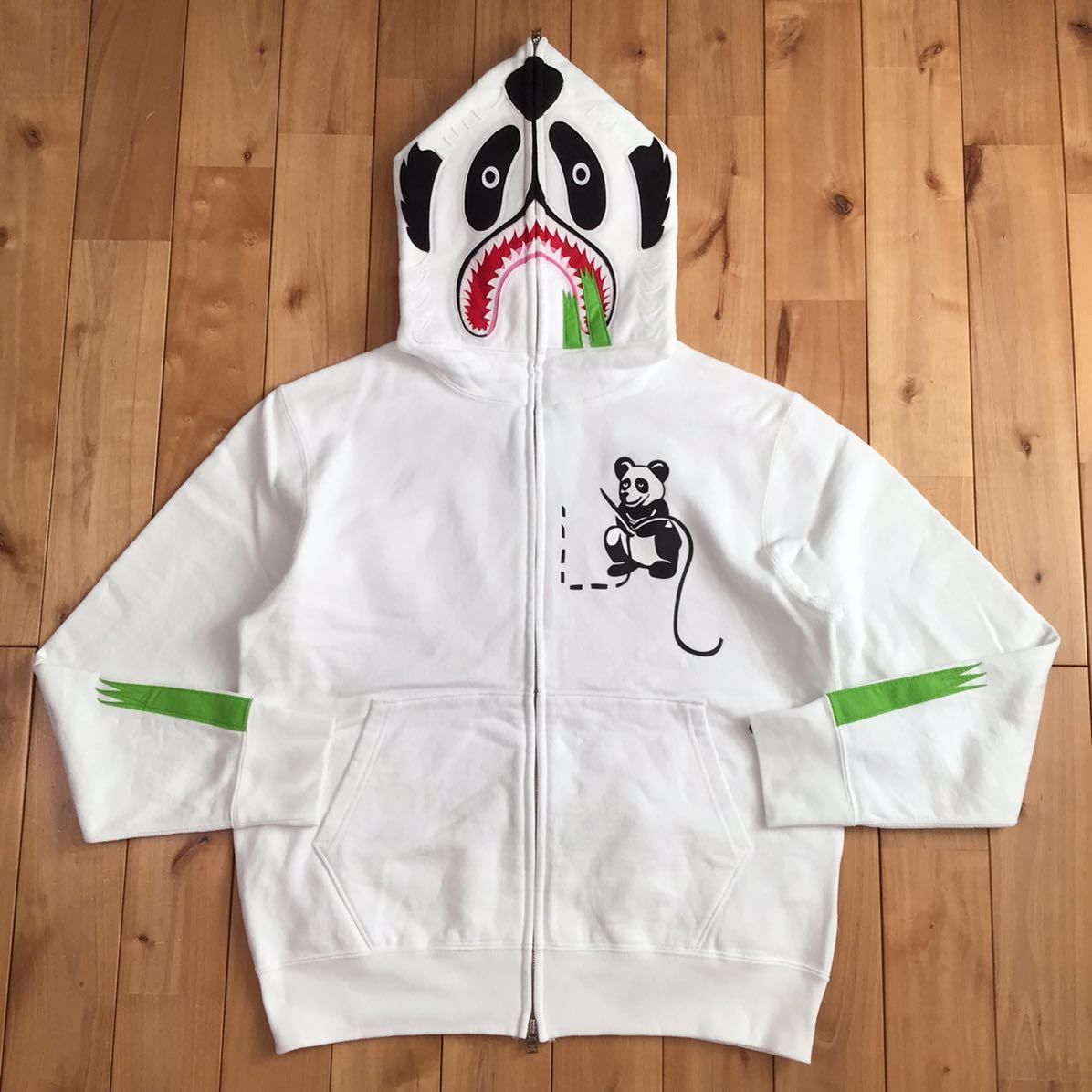 パンダ パーカー Sサイズ white panda full zip hoodie a bathing ape BAPE エイプ ベイプ アベイシングエイプ w65