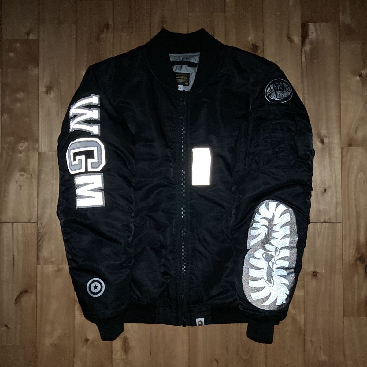 REFLECTOR SHARK MA-1 bomber jacket Sサイズ black a bathing ape BAPE エイプ ベイプ アベイシングエイプ シャーク ジャケット w20の画像5