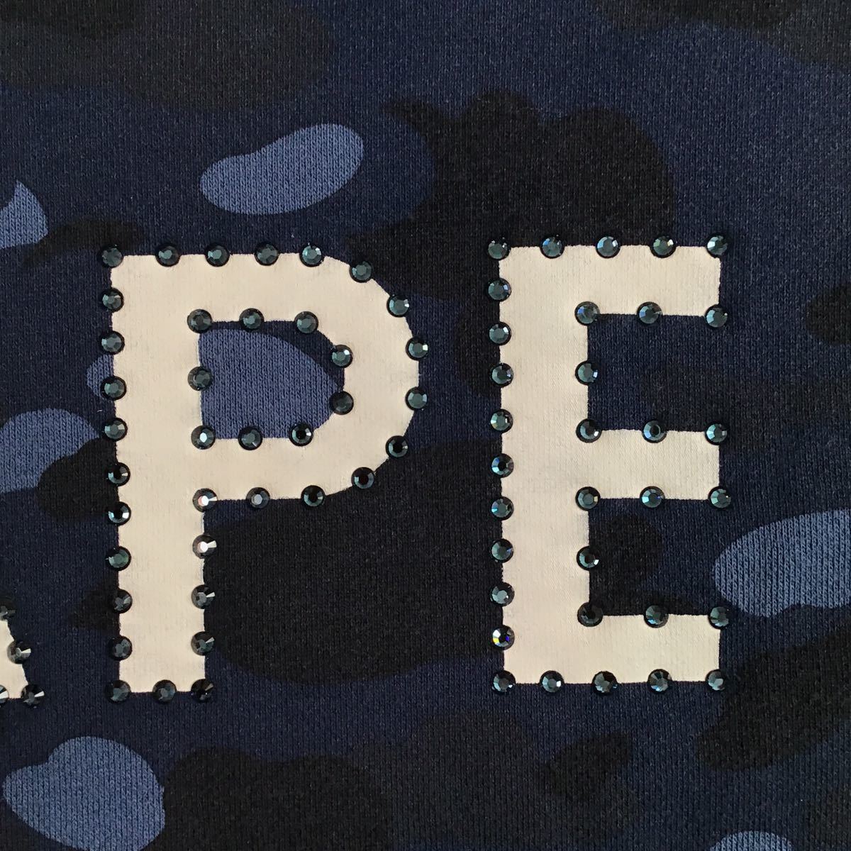  blue Swarovski BAPE logo long sleeve sweat M size a bathing ape swarovski rhinestone Ape Bape blue camo camouflage w12999