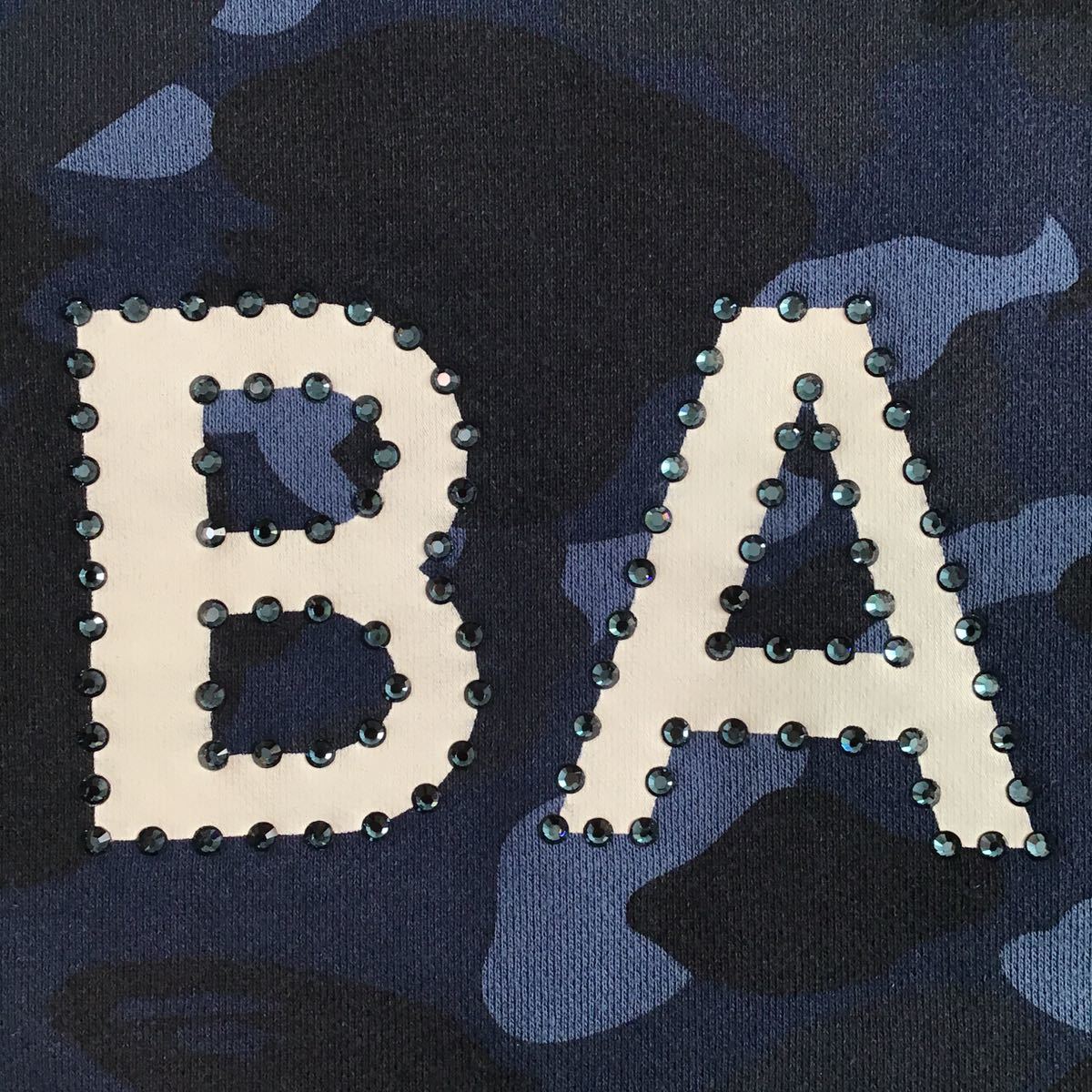  blue Swarovski BAPE logo long sleeve sweat M size a bathing ape swarovski rhinestone Ape Bape blue camo camouflage w12999