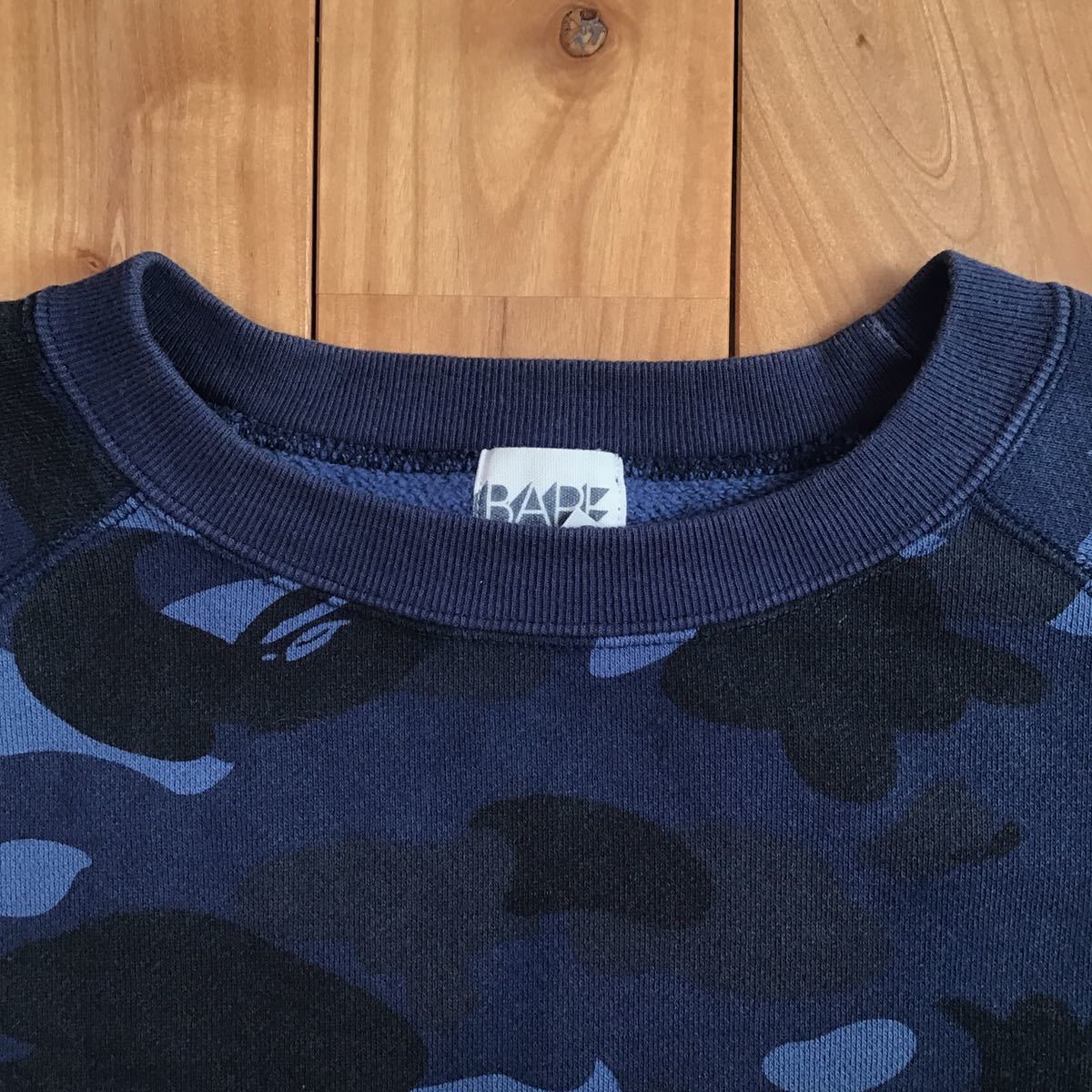  blue Swarovski BAPE logo long sleeve sweat M size a bathing ape swarovski rhinestone Ape Bape blue camo camouflage w12999